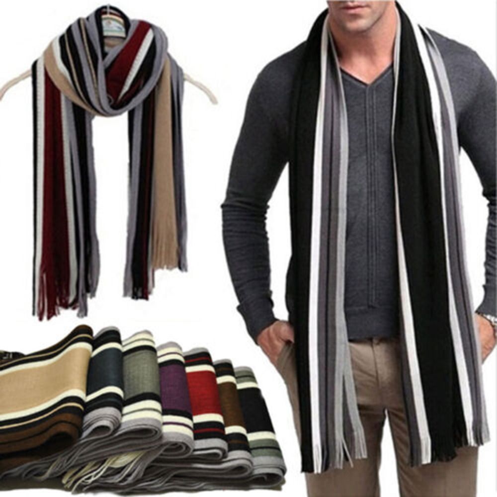 Muffler Men Wool - Cashmere Men Striped Scarf Fashion Thick