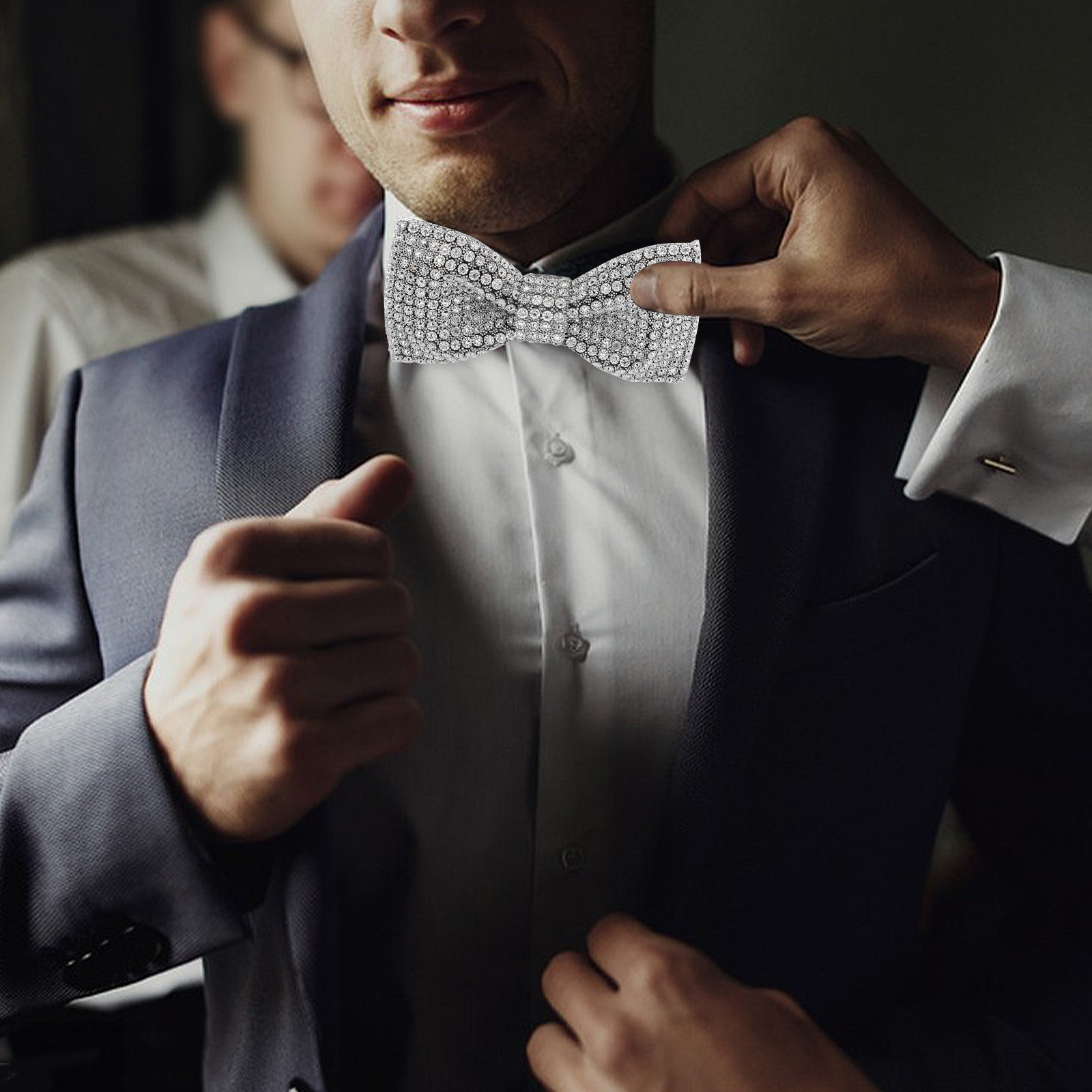 Silver Double Layer Sparkly Rh - Bow Tie Pre Tied review and price