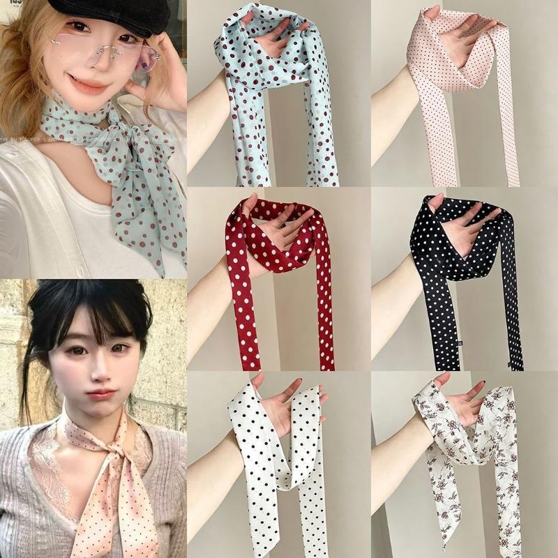 Polka Dot Floral Print Silk Sc - Ascot Neck Scarf review and price