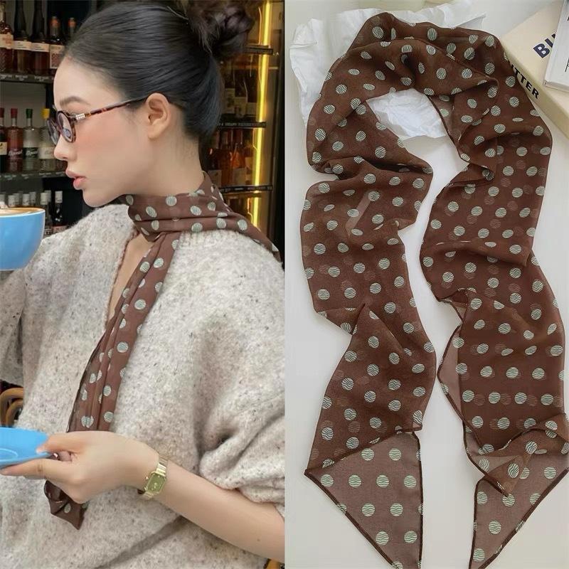 Polka Dot Floral Print Silk Sc - Ascot Neck Scarf review and price
